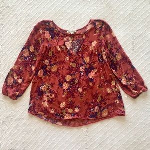 Rust Floral Boho Cut Out Breezy Blouse